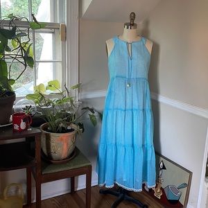 Sara Campbell blue gingham maxi dress with keyhole tie